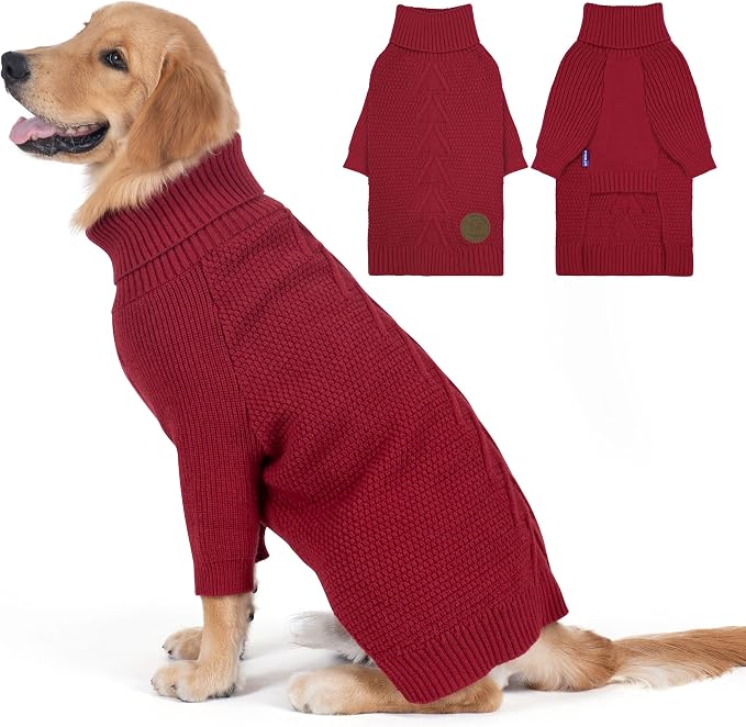 cyeollo Dog Sweater Long Sleeve Knitted Turtleneck Pullover Warm Clothes | Ultra Soft Warm Knit, Full Coverage, 4-Way Stretch for Easy Movement, Easy On & Off, Winter Daily Wear for Small Dogs