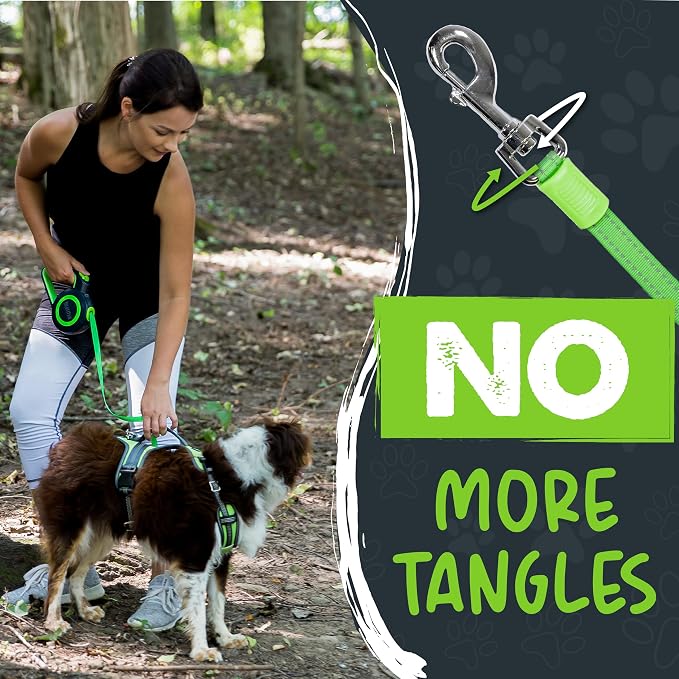 Mighty Paw Retractable Dog Leash 2.0, 16 Ft, for Medium Dogs, Heavy Duty | Reflective Nylon Tape, Tangle-Free Swivel Clip, One-Touch Quick-Lock Brake, Reflective Ring, Anti-Slip Handle