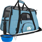 PetAmi Airline Approved Pet Carrier for Cats & Small Dogs, Soft Sided TSA Travel Carrier Bag with Sherpa Bed, Breathable Mesh Ventilation, Collapsible Bowl, Fits Under Seat, Up to 18 lbs, Small Blue