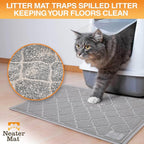 Neater Pets Neater Mat Cat Litter Mat, Thick & Durable Cat Mat for Litter Box, Trapper Pad Catches Mess to Protect Indoor Floors, Soft on Kitty Paws, Anti-Skid Grip Backing, Easy to Clean, Grey