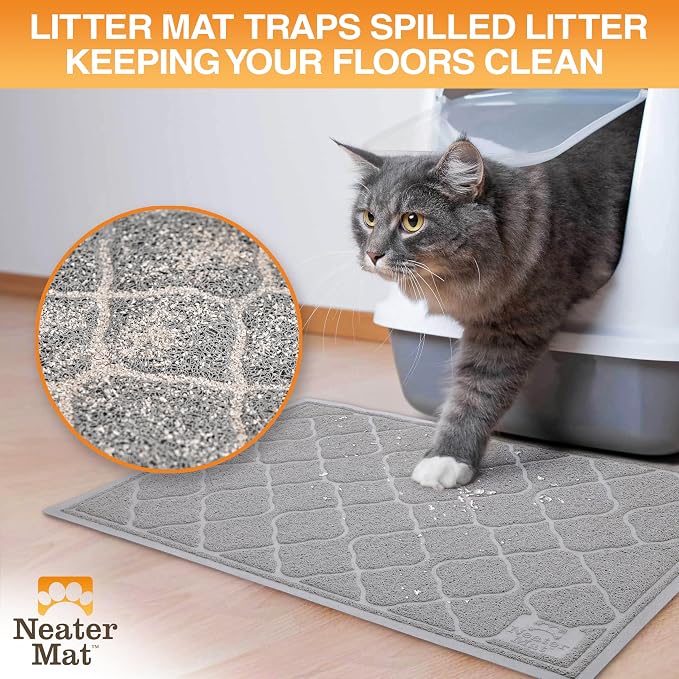 Neater Pets Neater Mat Cat Litter Mat, Thick & Durable Cat Mat for Litter Box, Trapper Pad Catches Mess to Protect Indoor Floors, Soft on Kitty Paws, Anti-Skid Grip Backing, Easy to Clean, Grey