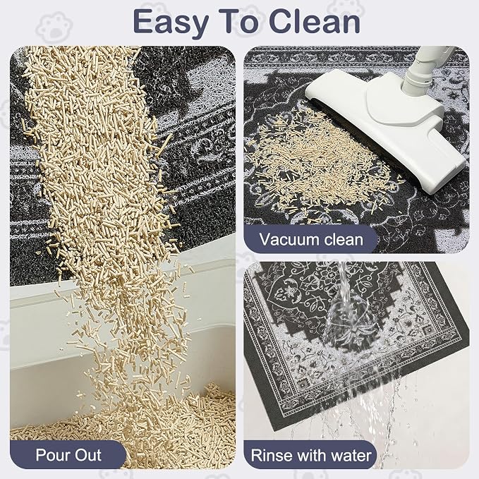 Glittme Cat Litter Mat, 47"x35" Non-Slip Washable Trapping Mat for Cats | Litter Trapping Mat With Thick PVC Coil To Catch Scatter, Soft On Paws And Waterproof Bottom To Protect Floors