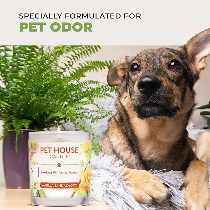 Pet House Candles, Long Burning Scented Candles for Pet Odors, Plant-Based, 60 Hour Burn Time - Lemongrass, 9 oz