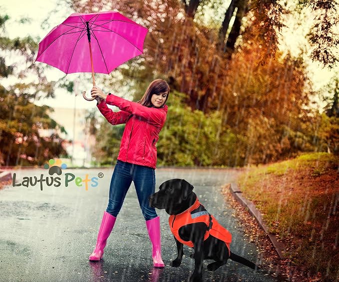 Waterproof Dog Rain Coat, Reflective Safety Strips & Leash Hole – Lightweight Adjustable Jacket for Medium Breeds - XL, Orange