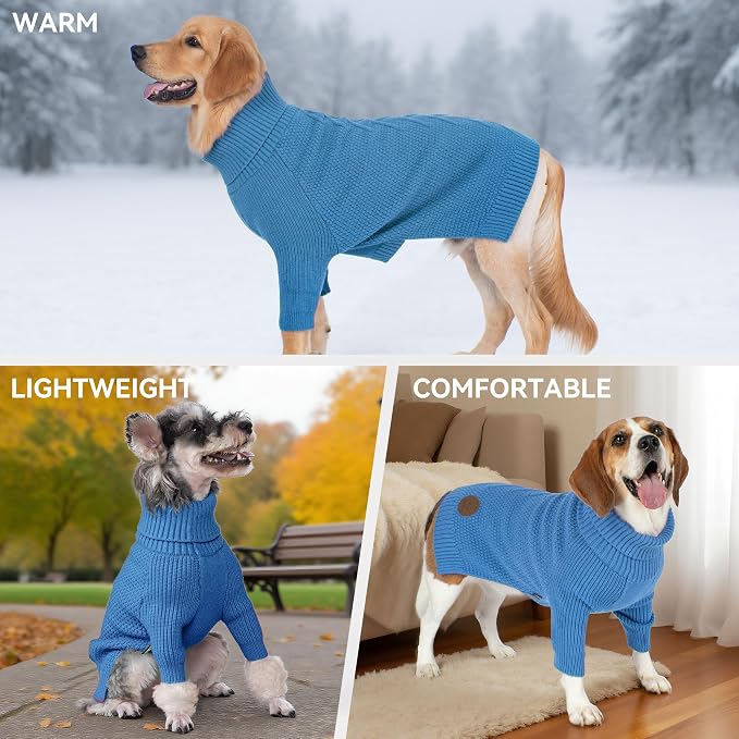 cyeollo Dog Sweater Long Sleeve Knitted Turtleneck Pullover Warm Clothes | Ultra Soft Warm Knit, Full Coverage, 4-Way Stretch for Easy Movement, Easy On & Off, Winter Daily Wear for Small Dogs