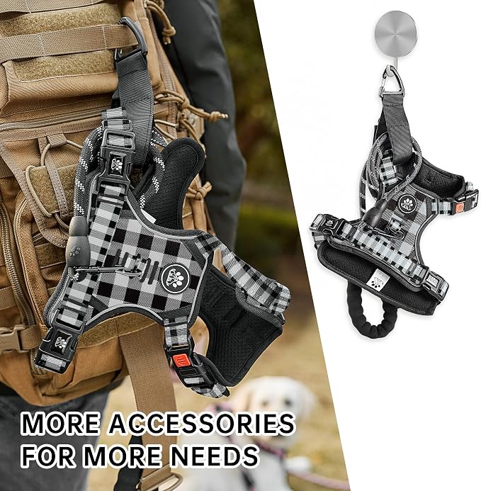 NESTROAD No Pull Dog Harness with Leash, Reflective No Choke Pet Vest Harness,Adjustable Soft Padded Dog Harness with Easy Control Handle for Large Dogs(Checkered Black,X-Large)