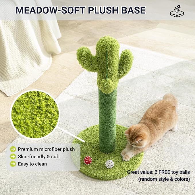 Happi N Pets Cactus Cat Tree, Cactus Cat Scratching Post with Toys | Natural Sisal, Skin-Friendly Microfiber Plush, Cute Home Decor, For All Cats, Bonus Toys & Catnip, Stable Cat Scratchers