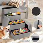 Zerbuger Dog Stairs with Storage, Grey 4 Steps Dog Ramp with Condo for Bed | 23" H Wider Dog Steps for High Beds Couch, Folding Storage Pet Stairs Gift for Climbing Small/Medium/Large Old Dogs Cats