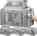 Top-Expandable Pet Carrier with Treat & Pet Window,17x11x9.5 Inch Alaska Hawaiian Airline Approved,Soft-Sided Dog Carrier for Small Dogs and Cats,Travel Cat Carrier with Locking Safety Zippers,Grey
