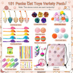 Leitee 151 Pcs Cat Interactive Toys for Indoor Cats Bulk with Gift Storage Bag Kitten Toys Stuff Gift Set Including Springs Mice Balls Bells Sisal Ball for Indoor Kitty Play Exercise (Bright)