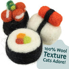 Woolbuddy Wool Cat Toys (Sushi 9 PCS) for Indoor Cats & Kittens Catnip-Free | 100% Pure Wool Felt Interactive Cat Toys, Catnip-Free for Bored Cats, Teething Kittens, Redirect Cat's Destructive Energy