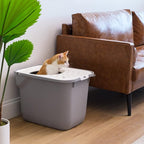IRIS USA Large Top Entry Cat Litter Box with Lid, Enclosed Covered Cat Litter Box for Indoor Cats, Dog Proof Design, Odor Control, Litter Tracking Reduction, Scoop Included, Gray/White
