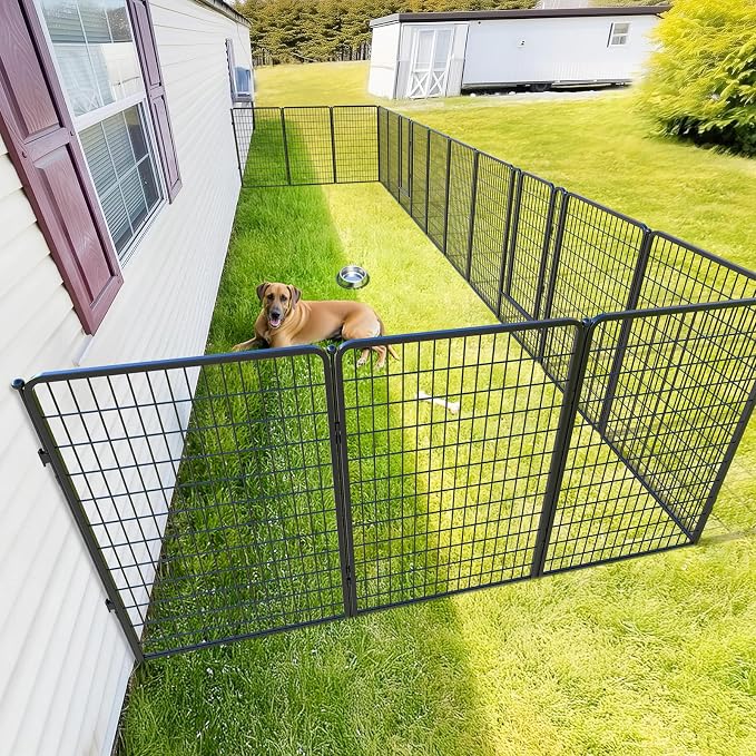 FXW Rollick Dog Playpen Wall Connection Set for Indoor and Yard, 50 Inch 16 Panels for Large Dogs with 4 Fence-to-Wall Anchors, Black | Patented