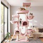 SHA CERLIN 82 inch Cat Tree Tower, Multi-Level Cat Condo with Plush Perches, Sisal Scratching Posts, Hammock and Toys, Stable Cat Tower for Kittens and Adult Cats, Pink