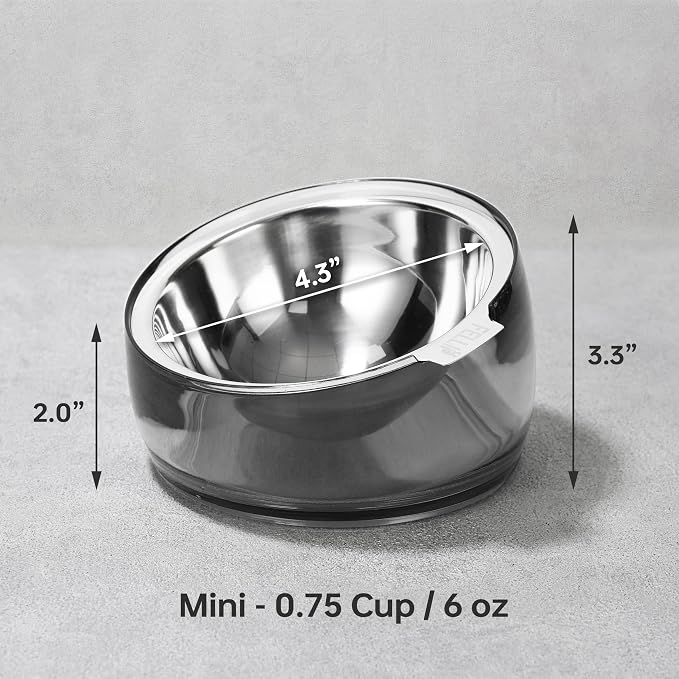 Felli Oblik 15° Tilted Small Animal Bowls for Pet Food & Water 6 oz Stainless Steel Dish Removable, Slanted Metal Plate Feeder for Kitten Puppy Rabbit Bunny Guinchilla Pig (0.75 Cups, Smoky)