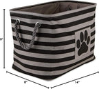 Bone Dry Pet Storage Collection Striped Paw Patch Bin, Black, Small Rectangle