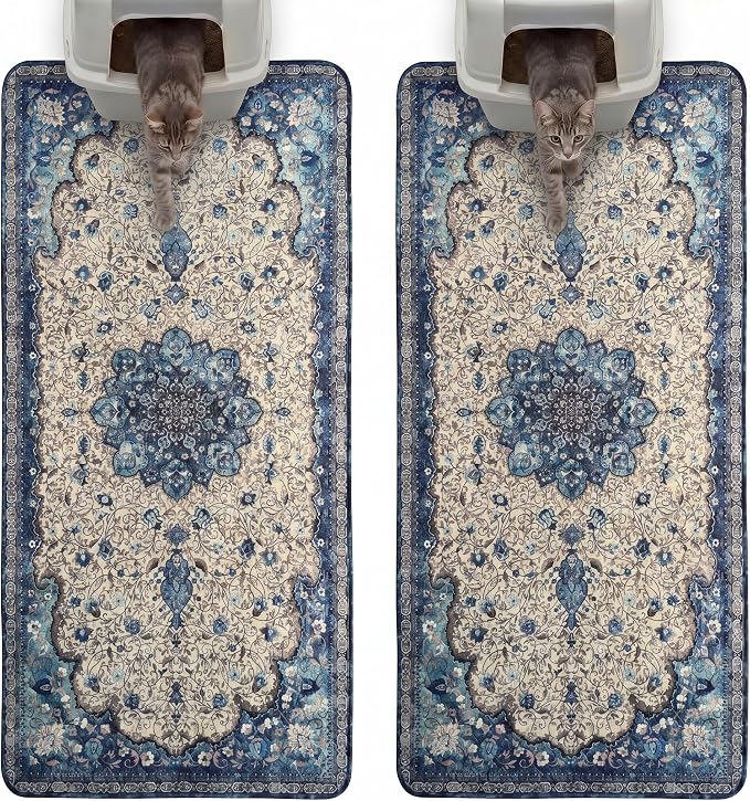 Hompet Cat Litter Mat 2 Pack, 24.8x54 Large Machine Washable Trapping Mats for Cats, Super Absorbent & Urine-Proof Cat Litter Box Mat for Floor, Waterproof & Non Slip Kitty Litter Rug