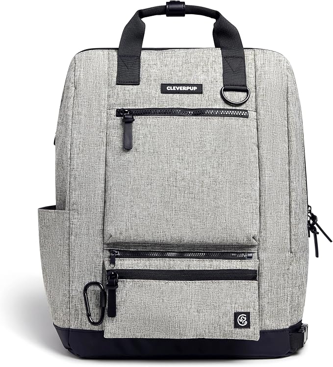 Cleverpup Porter 2-in-1 Dog Gear Backpack – Premium Dog Travel Bag with 10 Pockets, Zip-Off Treat Pouch, Leash Clip, Waterproof Pockets & Water Bottle Holder – Weekend, Hiking, Camping, Heather Grey