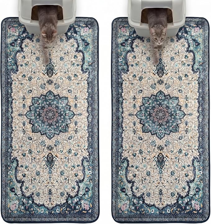 Hompet Cat Litter Mat 2 Pack, 24.8x54 Large Machine Washable Trapping Mats for Cats, Super Absorbent & Urine-Proof Cat Litter Box Mat for Floor, Waterproof & Non Slip Kitty Litter Rug