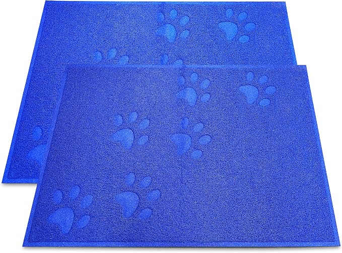 Andalus Small Cat Litter Mat, Pack of 2 - Waterproof, Non-Slip & Easy to Clean Cat Litter Box Mat for Extra Efficient Pet Litter-Trapping, Blue (15.75” X 11.75”)