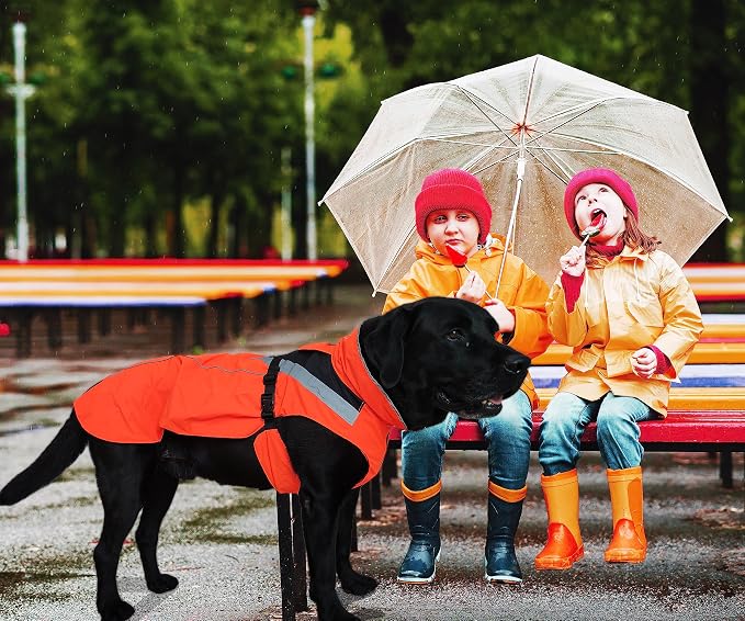 Waterproof Dog Rain Coat, Reflective Safety Strips & Leash Hole – Lightweight Adjustable Jacket for Medium Breeds - S, Orange