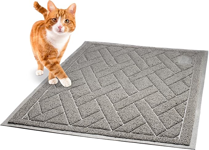 Pawkin Cat Litter Mat, Patented Design with Litter Lock Mesh, Extra Large, Durable, Easy to Clean, Soft, Fits Under Litter Box, Litter Free Floors, Gray