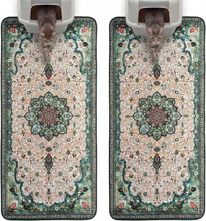 Hompet Cat Litter Mat 2 Pack, 24.8x54 Large Machine Washable Trapping Mats for Cats, Super Absorbent & Urine-Proof Cat Litter Box Mat for Floor, Waterproof & Non Slip Kitty Litter Rug