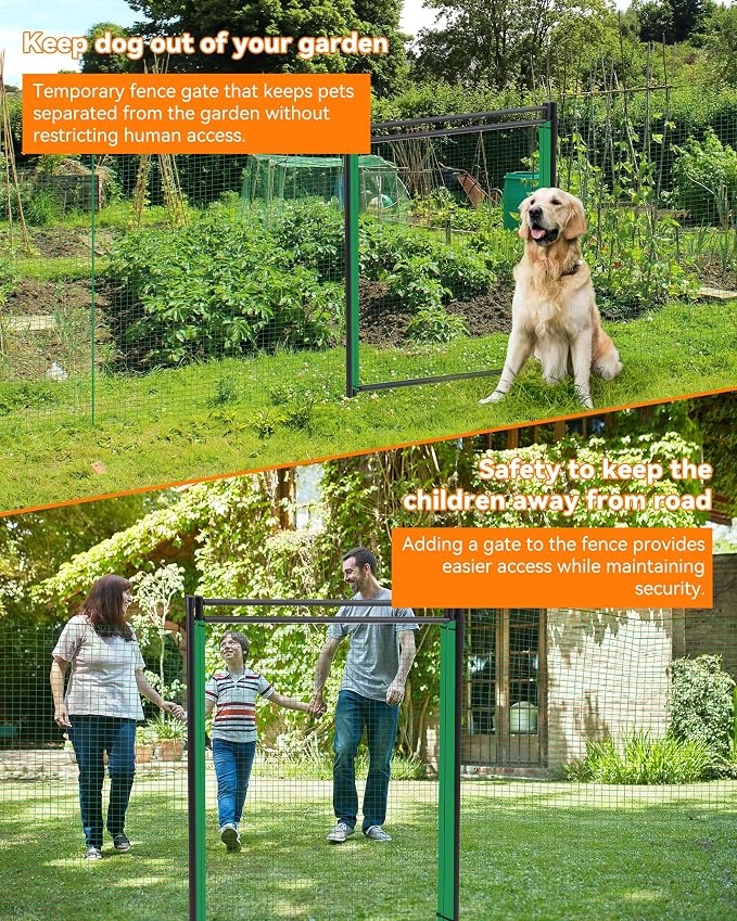 Temporary Fence Gate,3' Height,Garden Fence Mesh Door, Free Open and Close Boundary for Garden Backyard Outdoor Animal Protect, Non Electric Safe for Children and Dog
