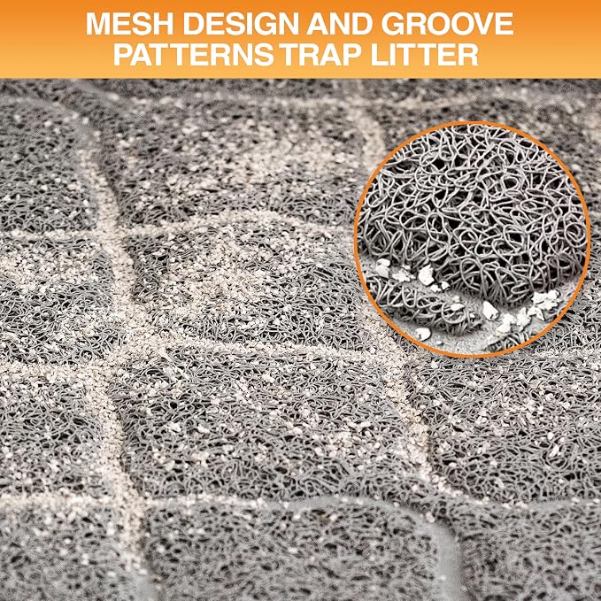 Neater Pets Neater Mat Cat Litter Mat, Thick & Durable Cat Mat for Litter Box, Trapper Pad Catches Mess to Protect Indoor Floors, Soft on Kitty Paws, Anti-Skid Grip Backing, Easy to Clean, Grey