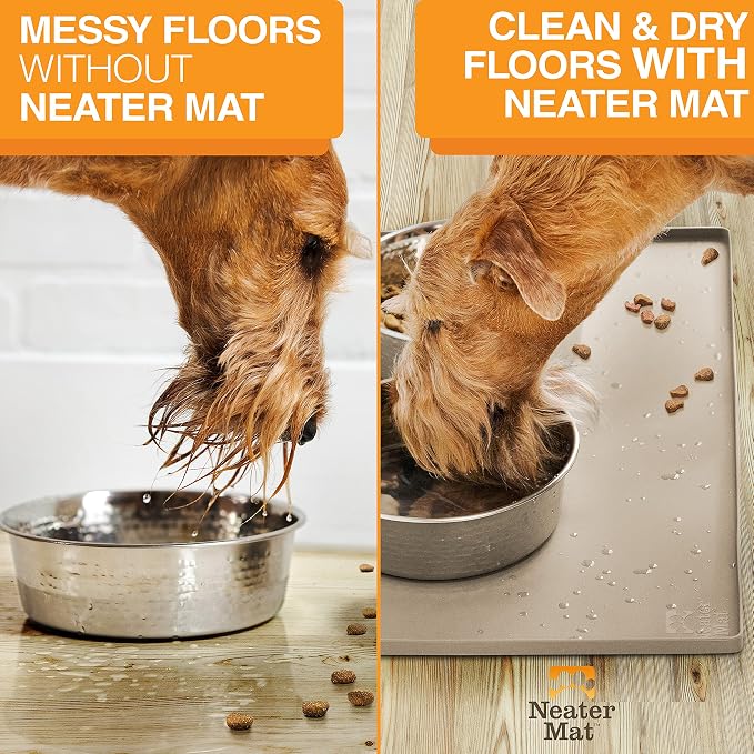 Neater Pet Brands Neater Mat Pet Mats for Food and Water, Cat & Dog Bowl Mat Waterproof Silicone, Feeding Tray, Dog Food Mats for Floors, Placemat w/Raised Edge for Under Bowls, 32" x 24", Cappuccino