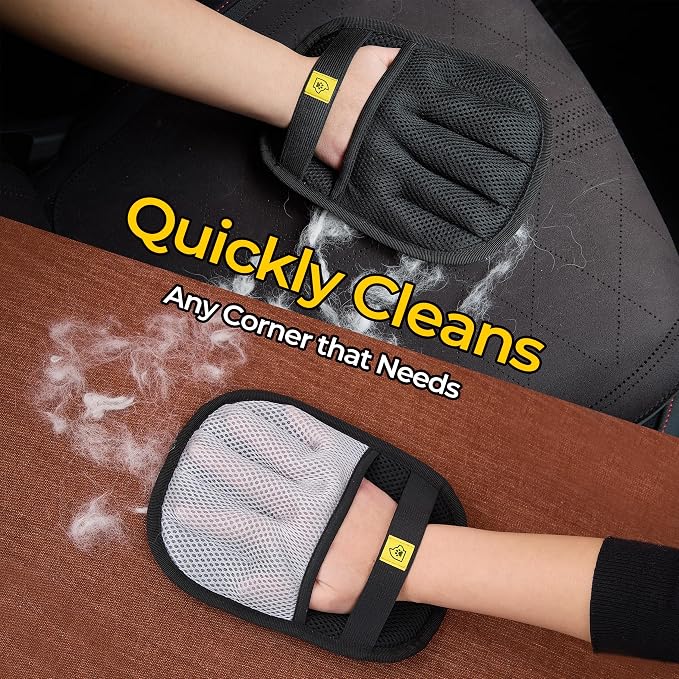 2Pcs Pet Hair Removal Glove for Dogs & Cats - Upgraded Reusable Electrostatic Pet Hair Glove, Pet Hair Remover Tool for Laundry, Couch, Carpet & Car Seat, Pet Grooming Kit (Gray/Black Combo)