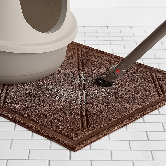 Amazon Basics Less-Mess Cat Litter Box Mat, 24" x 35", Unscented, Brown