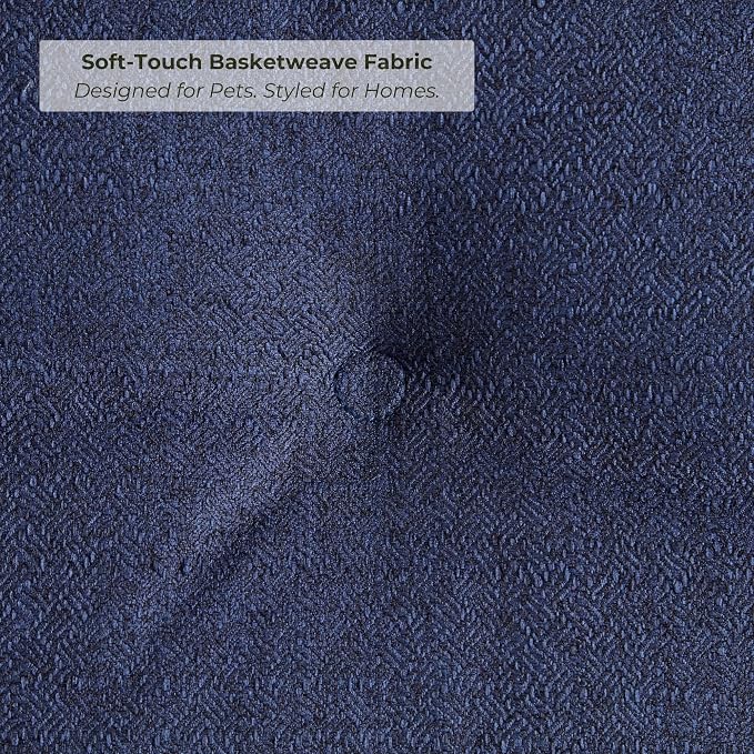 Indoor Dog Bed with Removable Washable Cover, Soft Basketweave Fabric, Reversible Cushion, Carry Handle, Baffle Construction to Help Prevent Fill Shifting, Cobalt - Medium (32"x32")