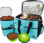 PetAmi Dog Travel Bag Organizer, Pet Travel Kit with 2 Food Containers & 2 Collapsible Dog Bowls, Pet Supplies Tote with Luggage Sleeve, Weekend Road Trip Camping Essentials, Teal Blue, Large