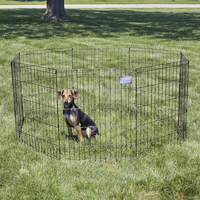 MidWest Homes for Pets Folding Metal Puppy / Dog Exercise Pen, Indoor/Outdoor Playpen with No Door, Provides 16 Sq Feet of Play Space, 30-Inches Tall, Black E-Coated